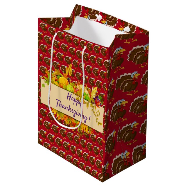 Sacola Para Presentes Média Feliz Ação de Graças (Frente inclinada)