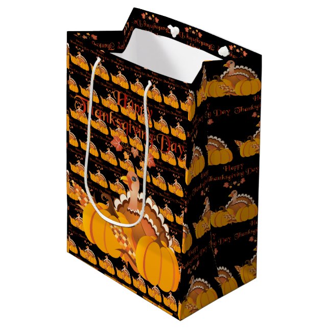 Sacola Para Presentes Média Feliz Ação de Graças (Frente inclinada)