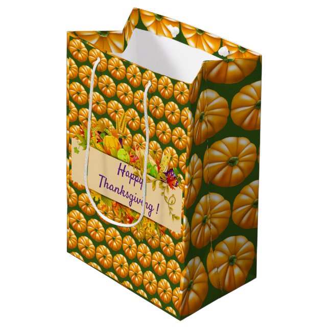 Sacola Para Presentes Média Feliz Ação de Graças (Frente inclinada)