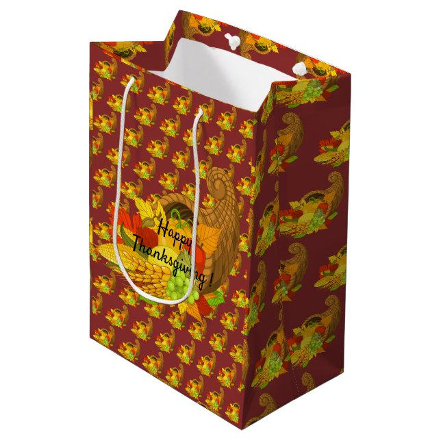 Sacola Para Presentes Média Feliz Ação de Graças (Frente inclinada)