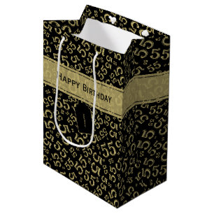 Sacola Para Presentes Média Feliz Aniversário 55 Idade Numérica Padrão Preto/D