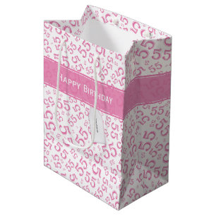 Sacola Para Presentes Média Feliz Aniversário 55 Idade Numérica Padrão Rosa/Br