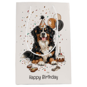 Sacola Para Presentes Média Feliz Aniversário Bernese Mountain Dog
