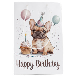 Sacola Para Presentes Média Feliz Aniversário Bulldog Francês