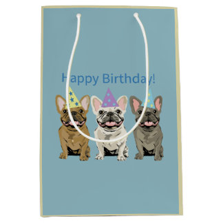 Sacola Para Presentes Média Feliz Aniversário! Bulldogs Franceses