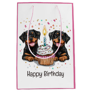 Sacola Para Presentes Média Feliz Aniversário Cães Rottweiler