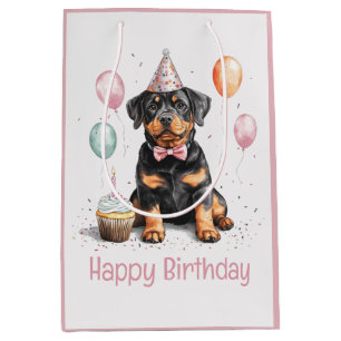 Sacola Para Presentes Média Feliz Aniversário Cão Rottweiler