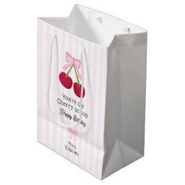 Sacola Para Presentes Média Feliz Aniversário Cereja no Topo Coquette Listras