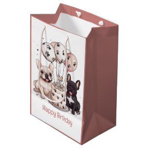 Sacola Para Presentes Média Feliz Aniversário Chapéus de Festa de Bulldogs Fra