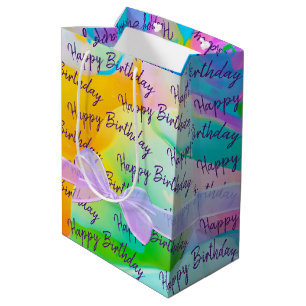 Sacola Para Presentes Média Feliz aniversário com Arco na Abstrato