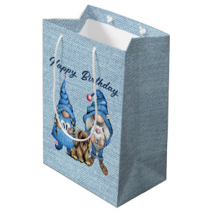 Sacola Para Presentes Média Feliz Aniversário Com Gnomos Grande Saco De Presen