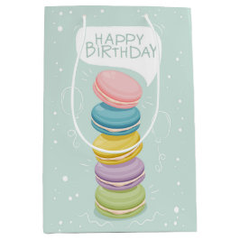 Sacola Para Presentes Média Feliz aniversário com o macaron