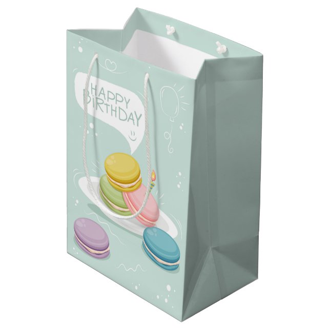 Sacola Para Presentes Média Feliz aniversário com o macaron (Verso inclinado)