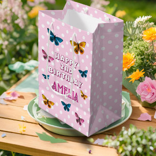 Sacola Para Presentes Média Feliz Aniversário da Garota-Padrinha Rosa-Rosa