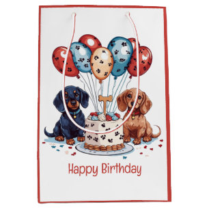 Sacola Para Presentes Média Feliz aniversário Dachshund Dogs