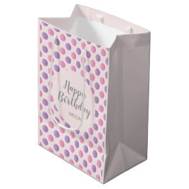 Sacola Para Presentes Média Feliz Aniversário das Bolinhas Rosa E Roxo