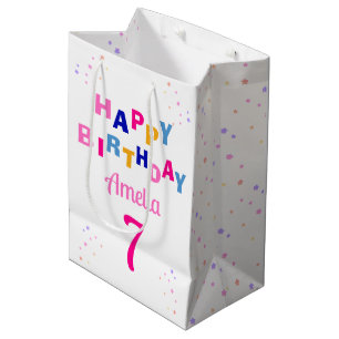 Sacola Para Presentes Média Feliz Aniversário das Estrelas Rosa