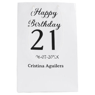 Sacola Para Presentes Média Feliz aniversário de 21 anos letra negrito simples