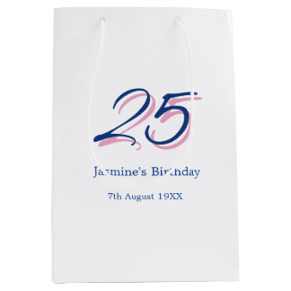 Sacola Para Presentes Média feliz aniversário de 25 anos nome data letra negri