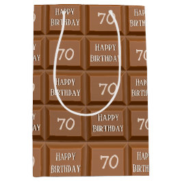 Sacola Para Presentes Média Feliz Aniversário de 70 anos Barra de Chocolate