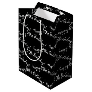 Sacola Para Presentes Média Feliz aniversário de 80 em preto