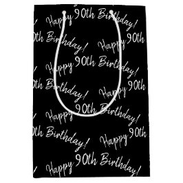 Sacola Para Presentes Média Feliz aniversário de 90 em preto
