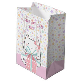 Sacola Para Presentes Média Feliz Aniversário de Kawaii Gato com Caixa de Pres