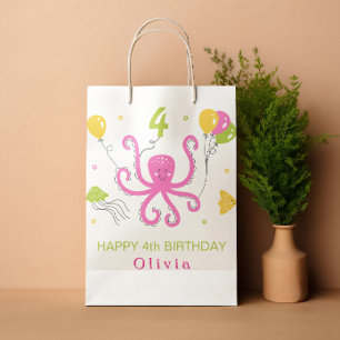 Sacola Para Presentes Média Feliz aniversário de polvos