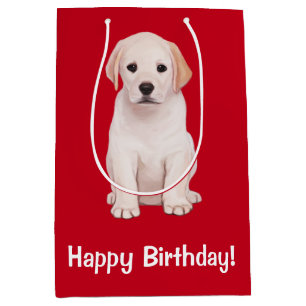 Sacola Para Presentes Média Feliz aniversario do filhote de cachorro amarelo