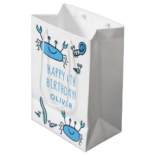 Sacola Para Presentes Média Feliz Aniversário do Menino do Caranguejo Azul
