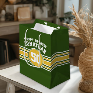 Sacola Para Presentes Média Feliz Aniversário Esportivo Strips com Dourado Ele