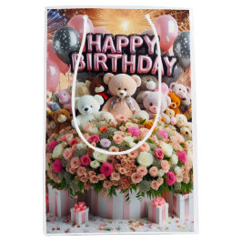 Sacola Para Presentes Média Feliz Aniversário, filhotes de urso, de Natasha Us