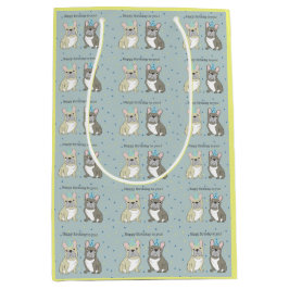 Sacola Para Presentes Média Feliz aniversário French, bulldog