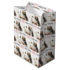 Sacola Para Presentes Média Feliz Aniversário Gatinho No Jardim