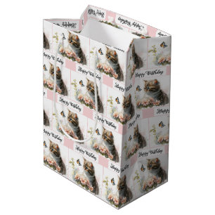 Sacola Para Presentes Média Feliz Aniversário Gatinho No Jardim