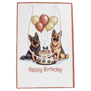 Sacola Para Presentes Média Feliz aniversário German shepherd Cães Bolo de Ani