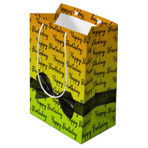 Sacola Para Presentes Média Feliz Aniversário Gradiente Com Arco Preto
