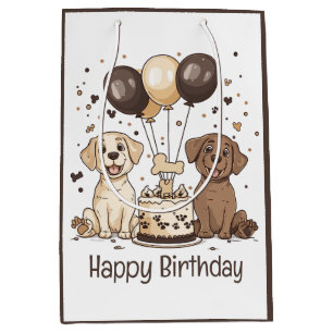 Sacola Para Presentes Média Feliz Aniversário Labrador Cachorros de Retriever