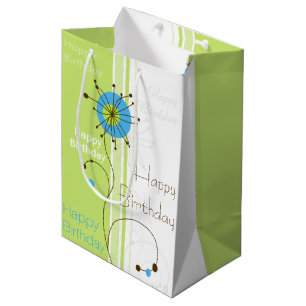 Sacola Para Presentes Média Feliz Aniversário Moderno Flor Simples Verde