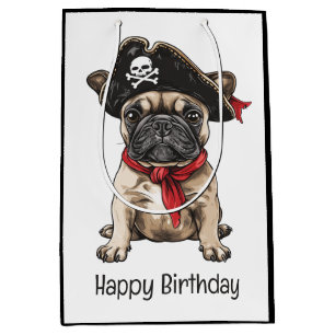 Sacola Para Presentes Média Feliz Aniversário Pirata Buldogue Francês