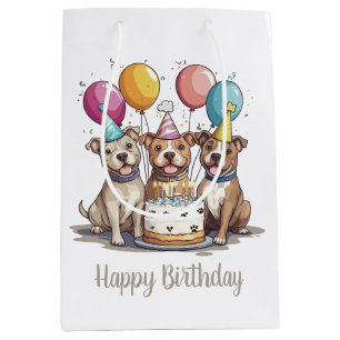 Sacola Para Presentes Média Feliz Aniversário Pit Bull Cães