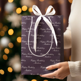 Sacola Para Presentes Média Feliz Aniversário Script Nome Ameixa