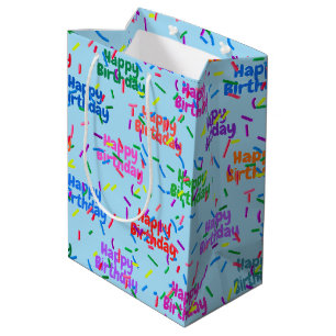 Sacola Para Presentes Média Feliz Aniversário Sprinkles Em Aqua