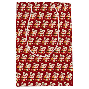 Sacola Para Presentes Média Feliz Ano do Coelho e Dragão Vermelho Dourado orie