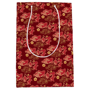 Sacola Para Presentes Média Feliz ano do luxo Ouro vermelho chinês de coelho