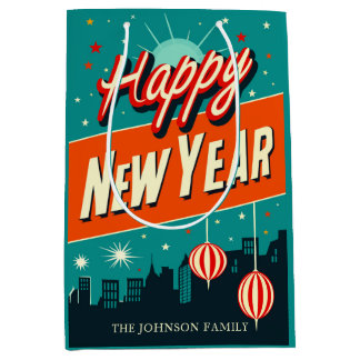 Sacola Para Presentes Média Feliz ano novo de Estilo Moderno do meio século