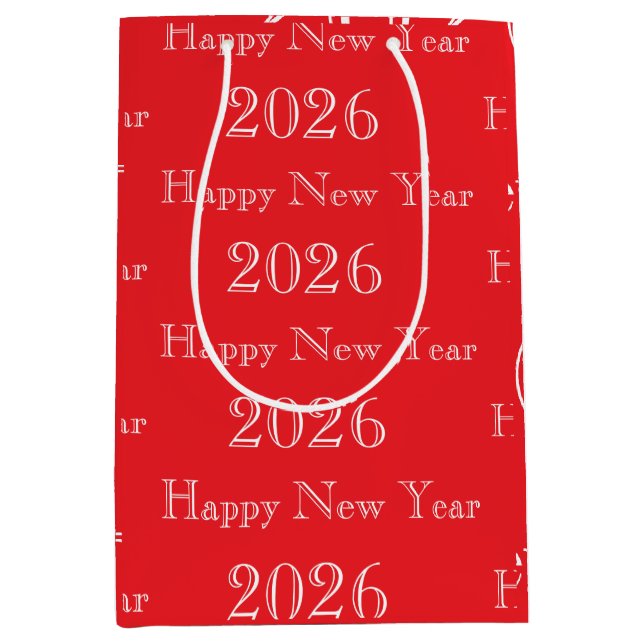 Sacola Para Presentes Média Feliz Ano Novo Texto Personalizado Moderno (Frente)