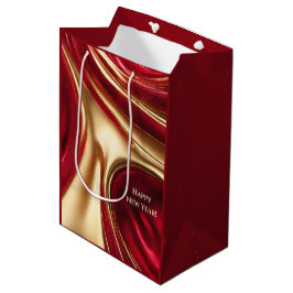 Sacola Para Presentes Média Feliz ano novo vermelho e Dourado-