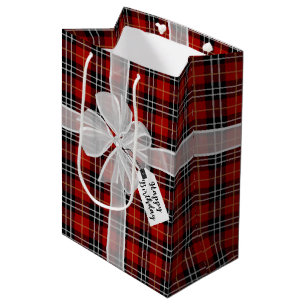 Sacola Para Presentes Média Feliz Arco De Aniversário Na Xadrez De Tartan