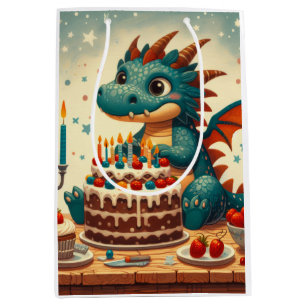 Sacola Para Presentes Média Feliz Banquete de aniversário do Dragão